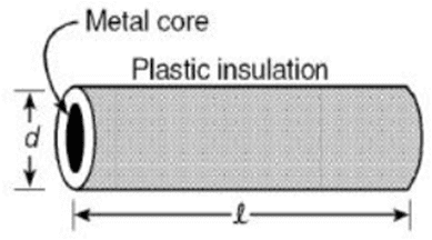 Plastic insulation surrounds a wire having diameter d and length l as shown above. A decrease in the resistance of the wire would be produced by an increase in the