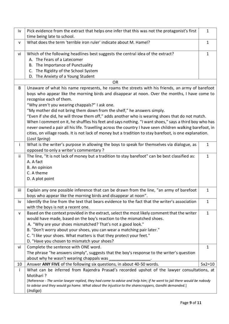 CBSE Class 12 English Sample Paper 2023-24 with Solutions - CBSE Guidance