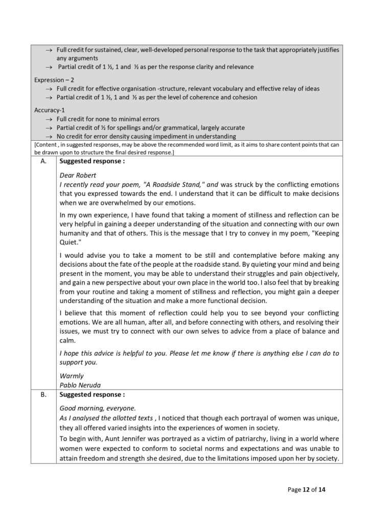 CBSE Class 12 English Sample Paper 2023-24 Solution 12