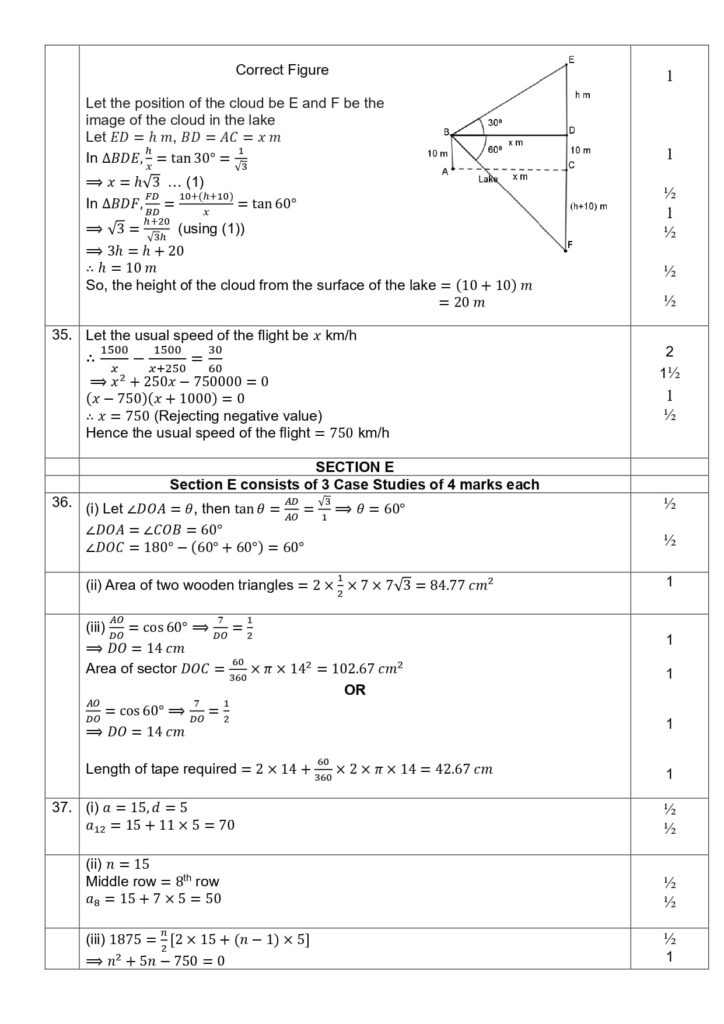Class 10 Mathematics Practice Sample Question Paper Solutions 2023-24 6