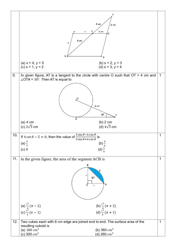 Class 10 Mathematics Practice Sample Question Paper 2023-24 2