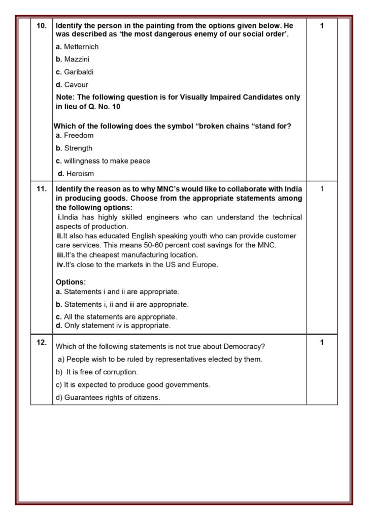 Class 10 Social Science Additional Sample Question Paper 2023-24 5