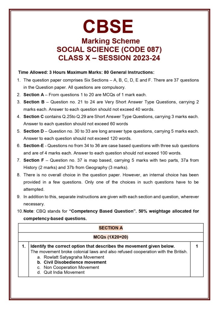 Class 10 Social Science Additional Sample Question Paper Solutions 2023-24 1