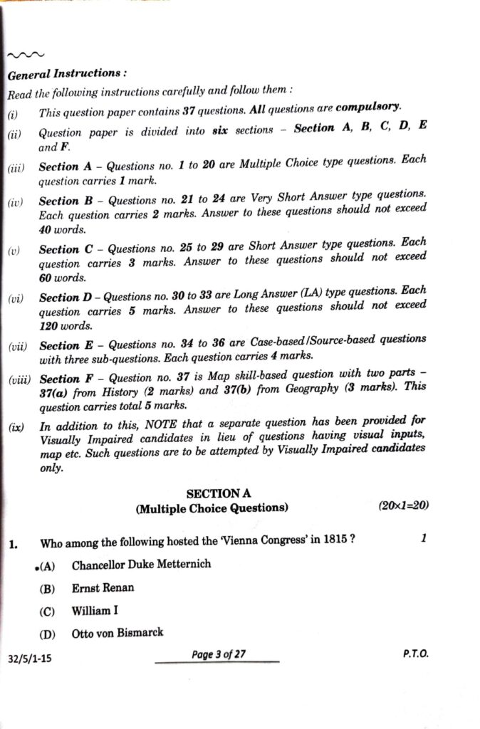 CBSE Class 10 Social Science Exam 2024 Question Paper and Solutions
